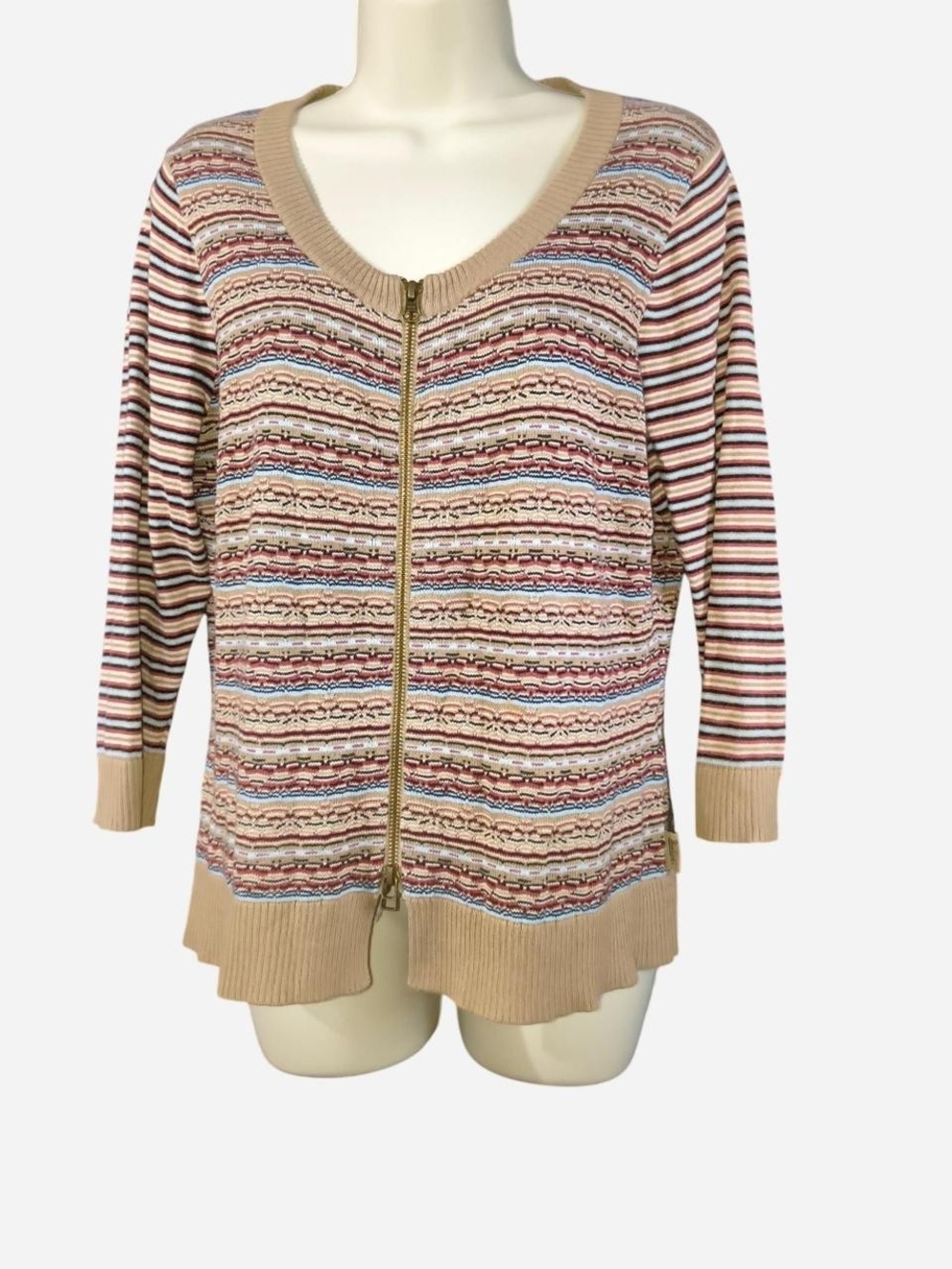 Woolrich Beige Multicolor Striped Zip-Up Cardigan